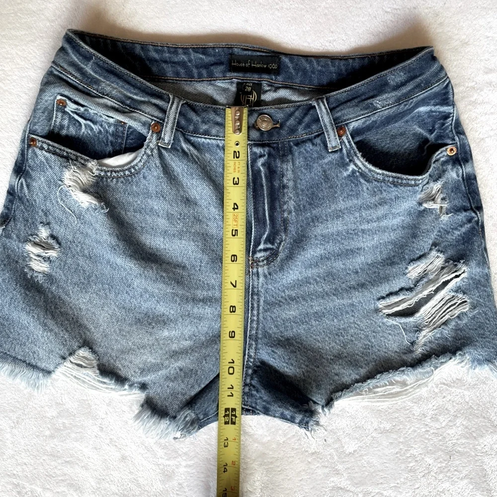 House of Harlow 1960 Distressed Denim Cutoff Shorts 28 High Rise Festival